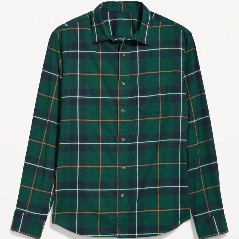 Old Navy Regular-Fit Built-In Flex Everyday Plaid Shirt ,Men,Large Green Plaid
